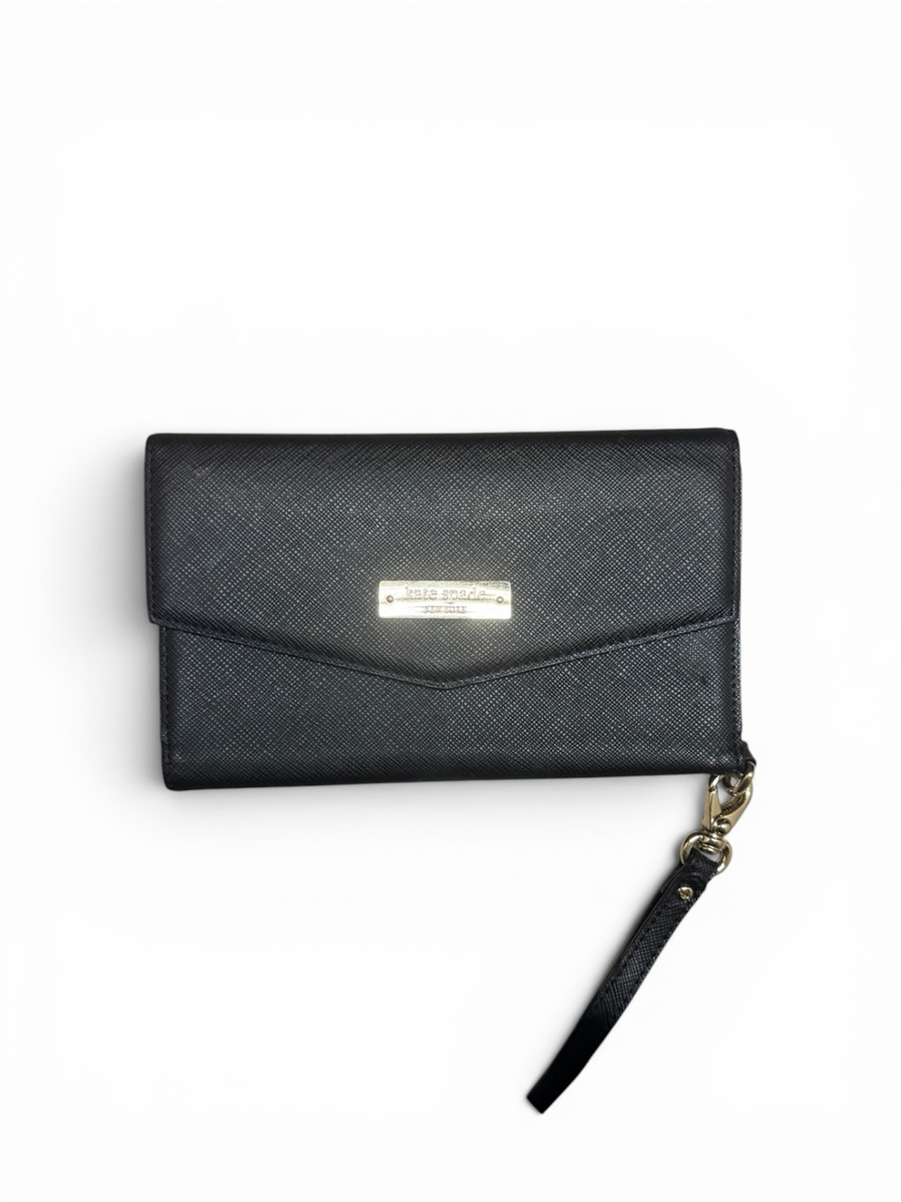 Kate Spade Black Leather Wallet ✨ Flap Style • Gold Details